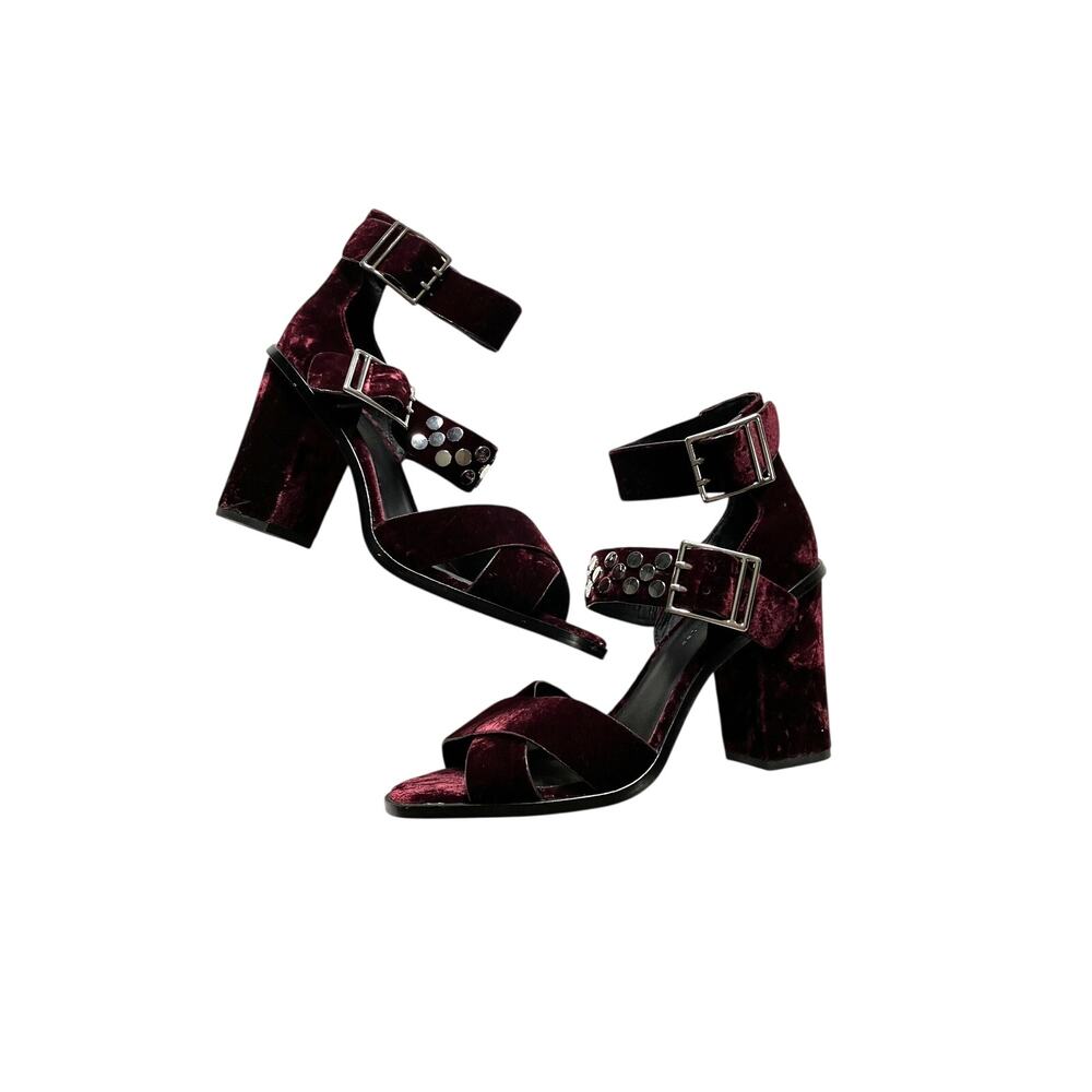REBECCA MINKOFF Heels Chunky Acai Dark Red Crushed Velvet Jennifer Sandals Sz 9M